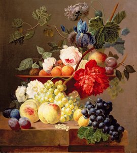 Stilleven met fruit en bloemen